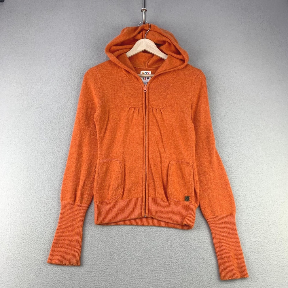 Roxy Full Zip Sweater‎ Hoodie Womens S Orange Knit Angora Y2K Soft Cozy Surf